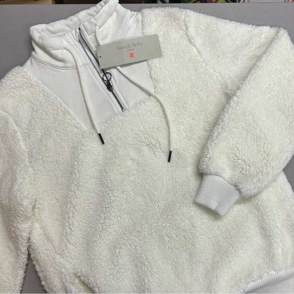 Sweaty Betty Sherpa Half Zip Sweatshirt Sweater SOFT Lily White Womens XS NWT - Picture 2 of 7